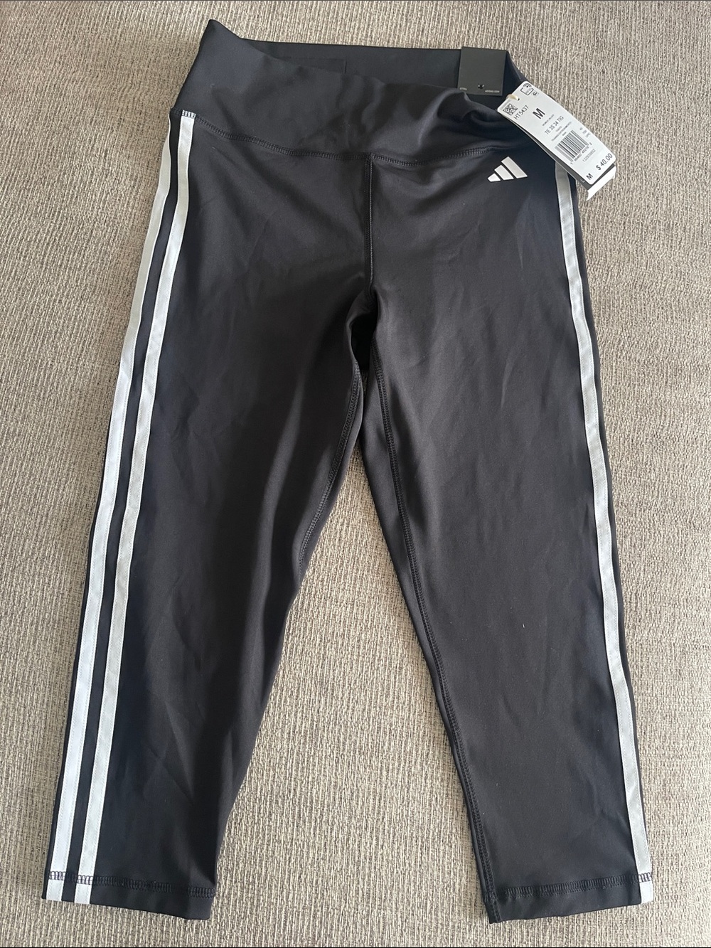 adidas Black Leggings with Silver Side Stripes